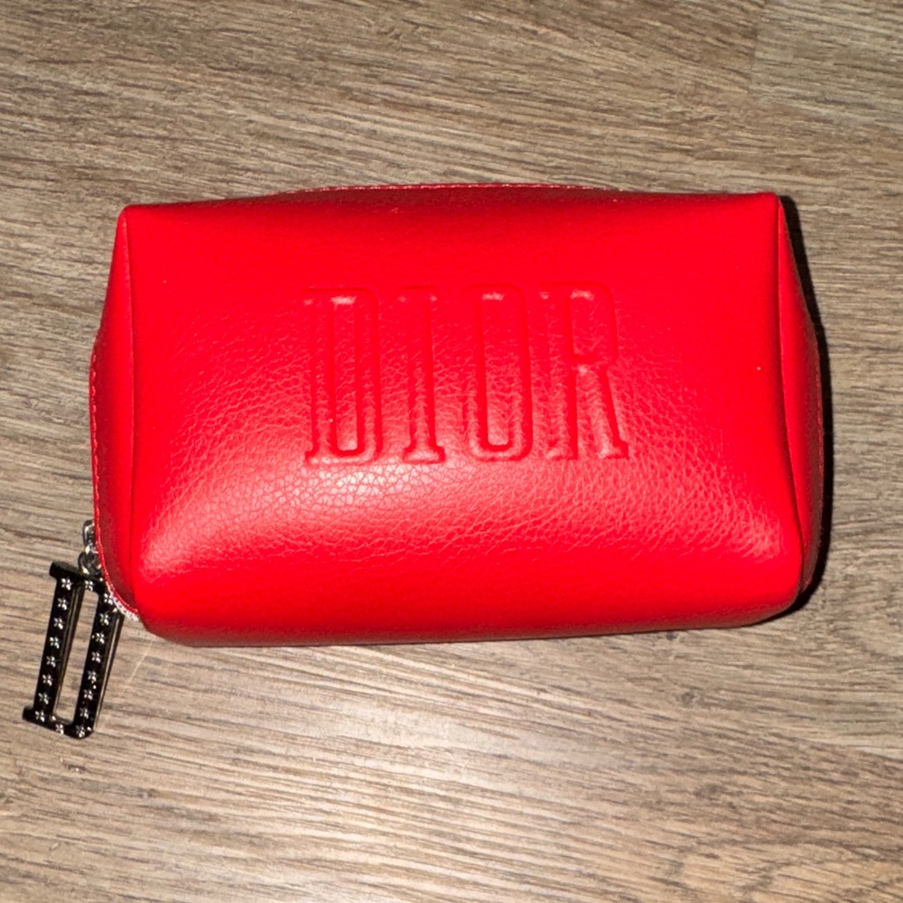 Dior red cosmetic bag